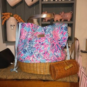 Lilly Pulitzer Wicker Beach Tote and Wicker Sunglasses Case